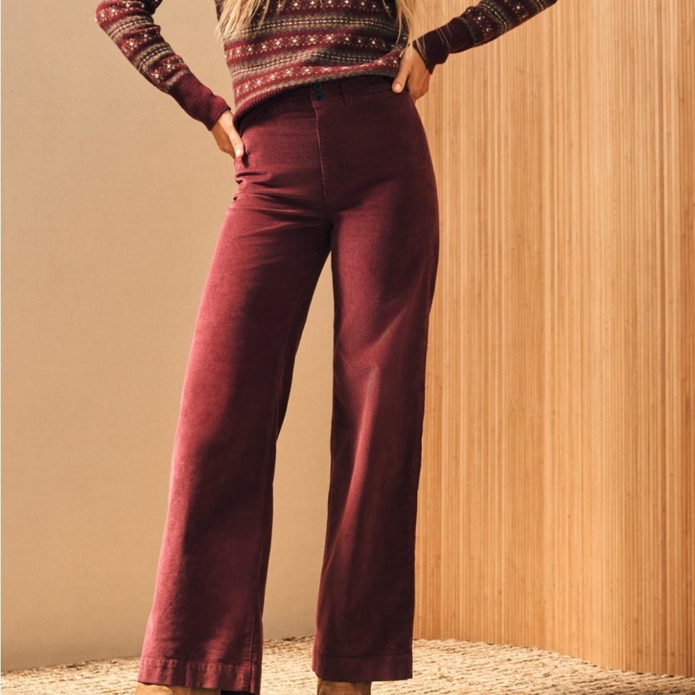 NWT Faherty Stretch Cord Patch Pocket Retro Flare Leg Corduroy Maroon Pants - 27